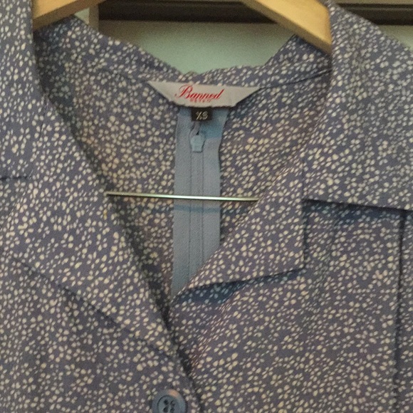 Vintage Banned Retro Floral Blue Shirt Dress - Picture 5 of 6